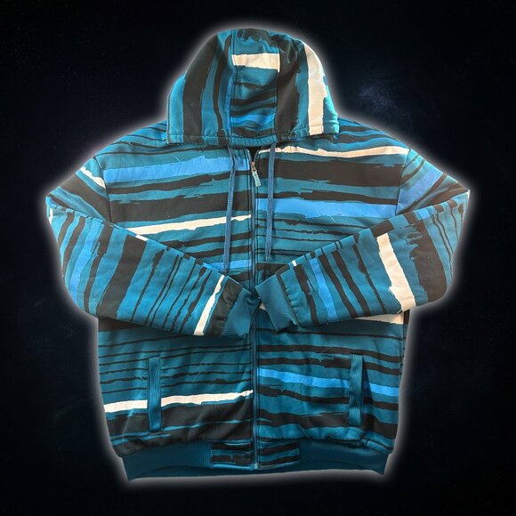 Courage Abstract Art Striped Blue/Black/White Full Zip Jacket Men's Size 5XL - Picture 1 of 8